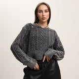 IFOMT Round Neck Ripped Short Sweater