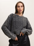 IFOMT Round Neck Ripped Short Sweater