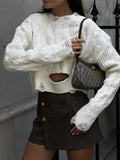 IFOMT Cable-knitted Hollow Short Sweater