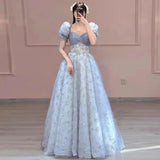 prom dresses Blue off-Shoulder Evening Dress 2024 Spring New High-End Clothing Adult Ceremony Birthday Graduation Season Performance Clothing