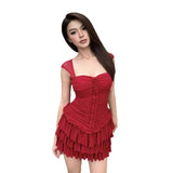 cybergoth dress to impress Women's Fashion Sling Square Collar Waist Tight Pleated Party Dress