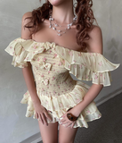 Ifomt Yellow Floral Ruffled Off-shoulder Dress