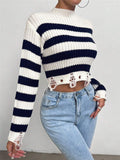 IFOMT Round Neck Short Striped Sweater