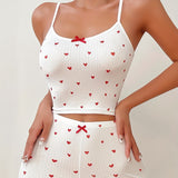 birthday outfit New Heart-Shaped Printed Bow Strap Home Leisure Suit Pajamas Sexy Slim Fit