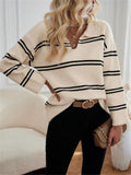 IFOMT V-neck Striped Pullover Polo Shirt Sweater