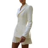 2000s fashion Women's 2024 Elegant Casual Suit White Blazer Pleated Short Skirt Two-Piece Suit