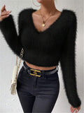 IFOMT V-neck Slim Plush Short Sweater