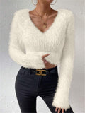 IFOMT V-neck Slim Plush Short Sweater