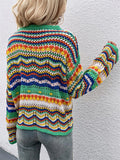 IFOMT Rainbow Stripe Crochet Knit Sweater