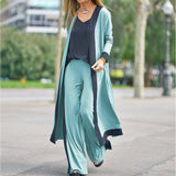 2000s fashion Casual Solid Color Stitching Contrast Color Sleeveless Vest Long Sleeve Cardigan Coat Trousers Three-Piece Set