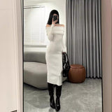 long sweater dress outfit Niche Design Sexy off-Shoulder Slim-Fit Sheath Elegant Long Skirt off-Shoulder Bottoming Knitted Dress