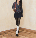 2000s fashion Waist-Tight Batwing Sleeve Plaid Suit Jacket Low Waist Hip Skirt Two-Piece Suit Skirt