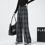 grunge outfits Korean Style New Yellow Plaid Pants Women's Spring and Autumn High Waist Draping Casual Slimming Retro Straight Wide Leg Pants