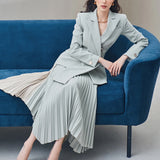 2000s fashion 2024 Casual Double Breasted Suit Jacket Long Sleeve Contrast Color Irregular Pleated Skirt Spring and Autumn Fashion Suit Women