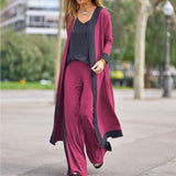 2000s fashion Casual Solid Color Stitching Contrast Color Sleeveless Vest Long Sleeve Cardigan Coat Trousers Three-Piece Set