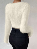 IFOMT V-neck Slim Plush Short Sweater
