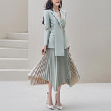 2000s fashion 2024 Casual Double Breasted Suit Jacket Long Sleeve Contrast Color Irregular Pleated Skirt Spring and Autumn Fashion Suit Women