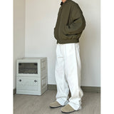 clothes American-Style Retro Draping White Overalls Men's Basic Solid Color High-Grade Loose Straight Wide-Leg Mopping Trousers