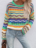 IFOMT Rainbow Stripe Crochet Knit Sweater