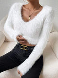 IFOMT V-neck Slim Plush Short Sweater