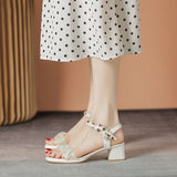 IFOMT Women's Mid-heel Sweet Fashion Summer Square Heels