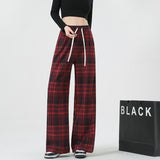 Ifomt grunge outfits Korean Style New Yellow Plaid Pants Women's Spring and Autumn High Waist Draping Casual Slimming Retro Straight Wide Leg Pants