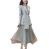 2000s fashion 2024 Casual Double Breasted Suit Jacket Long Sleeve Contrast Color Irregular Pleated Skirt Spring and Autumn Fashion Suit Women