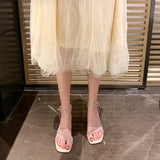 IFOMT Women's ~ Transparent Rhinestone Strap Chunky Heels