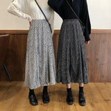 grunge outfits Women's Floral Skirt Autumn and Winter New Korean Style High Waist Slimming Retro Mid-Length A- line Skirt