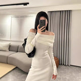 Ifomt long sweater dress outfit Niche Design Sexy off-Shoulder Slim-Fit Sheath Elegant Long Skirt off-Shoulder Bottoming Knitted Dress