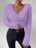 IFOMT V-neck Slim Plush Short Sweater