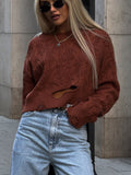 IFOMT Cable-knitted Hollow Short Sweater