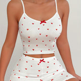 birthday outfit New Heart-Shaped Printed Bow Strap Home Leisure Suit Pajamas Sexy Slim Fit