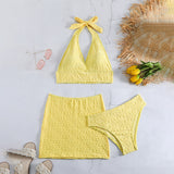 birthday outfit New Towel Skirt Tube Top Solid Color Three-Piece Korean Style Bikini Swimsuit