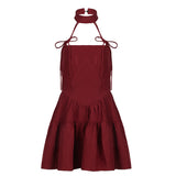 cybergoth dress to impress 2024 French Retro Red Bow Strap Halter Dress Waist Slimming A- line Fluffy Suspender Skirt Spring