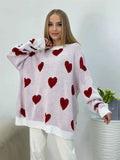 IFOMT Round Neck Hearts Pullover Sweater