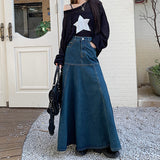 outfit Denim Skirt Mid-Length Skirt Spring and Summer Slimming High-Looking Hip-Covering Skirt Women's High Waist Elegant All-Match Skirt