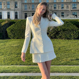 2000s fashion Women's 2024 Elegant Casual Suit White Blazer Pleated Short Skirt Two-Piece Suit