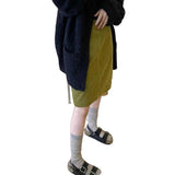 grunge outfits Mustard Green All-Match High Waist Corduroy Skirt for Women