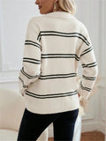 IFOMT V-neck Striped Pullover Polo Shirt Sweater