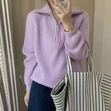 clothes Women's Korean-Style Half-Zip Pullover Autumn and Winter Soft Glutinous Loose Lazy Style Knitted Top