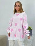 IFOMT Round Neck Hearts Pullover Sweater