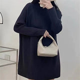 long sweater dress outfit Plus Size Lazy Style Autumn and Winter Half Turtleneck Sweater Simple Mid-Length Women's Sweater Base