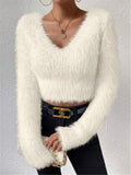 IFOMT V-neck Slim Plush Short Sweater