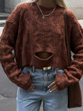 IFOMT Cable-knitted Hollow Short Sweater
