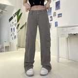 grunge outfits New Retro Style Street High Waist Slimming Tooling Pocket Casual Trousers