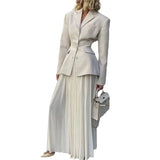 2000s fashion Autumn Waist Design Suit American Small Lapel Slim Pleated Dress Suit Women