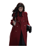 2000s fashion Autumn and Winter Elegant New Year Battle Robe Vintage Woolen Coat Red Long Gold Buckle Woolen Coat for Women