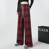 grunge outfits Korean Style New Yellow Plaid Pants Women's Spring and Autumn High Waist Draping Casual Slimming Retro Straight Wide Leg Pants