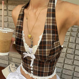 IFOMT Etty Retro Plaid Halter Top
